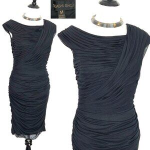 Tadashi Shoji Black Ruched Mesh Dress Witchy Goth Party Sz M